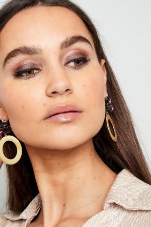 Boucles D'oreilles Rondes Avec Perles De Verre Gris Et Argent Acier Inoxydable h5 Image2