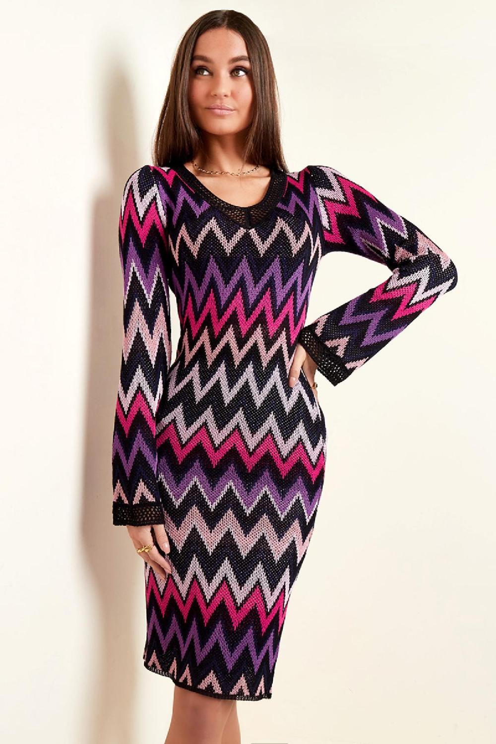 Robe Mi-Longue En Viscose Pour Femme Motif Zigzag Image2