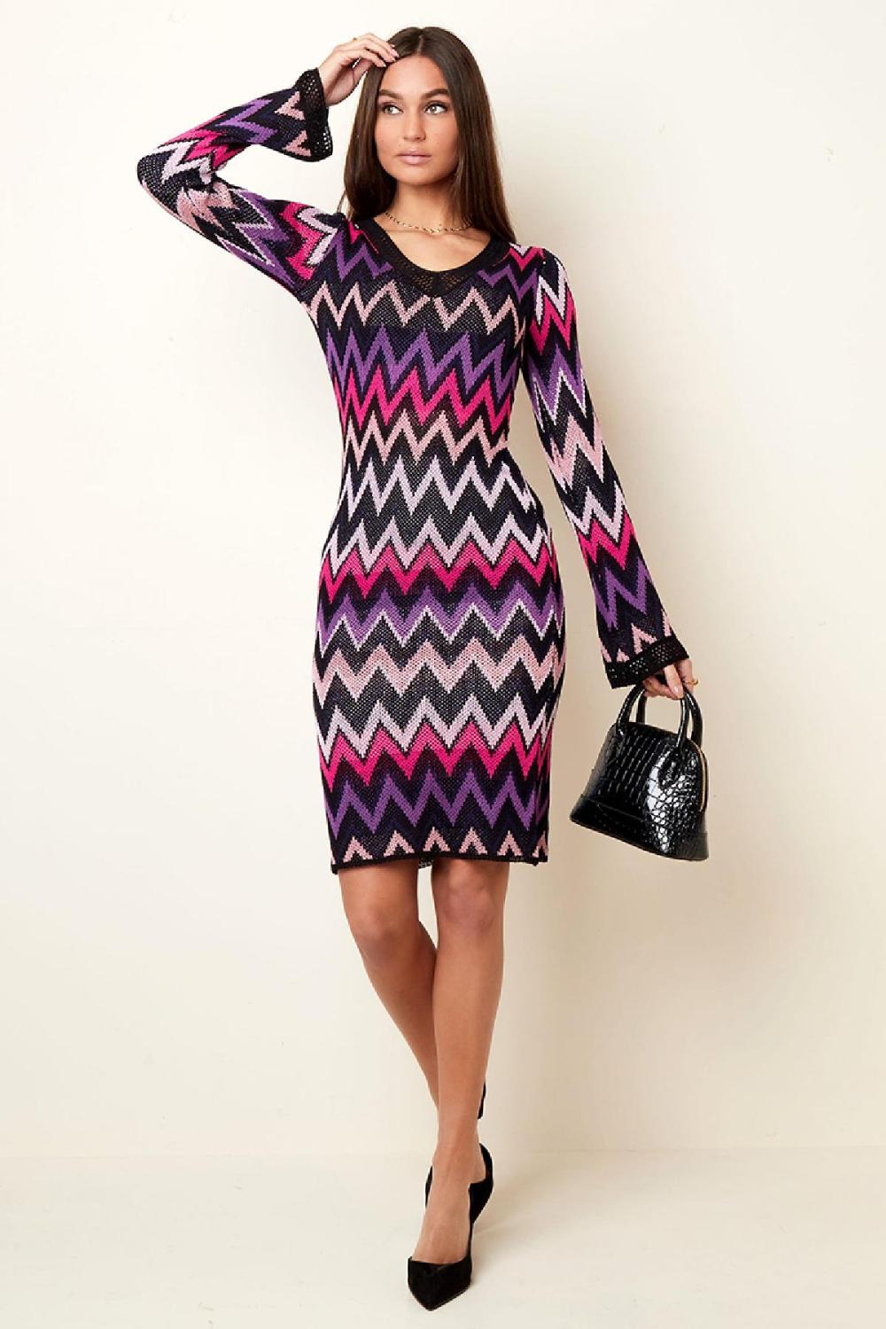 Robe Mi-Longue En Viscose Pour Femme Motif Zigzag Image3