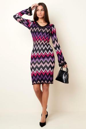 Robe Mi-Longue En Viscose Pour Femme Motif Zigzag h5 Image3