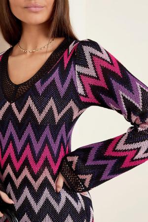 Robe Mi-Longue En Viscose Pour Femme Motif Zigzag h5 Image5
