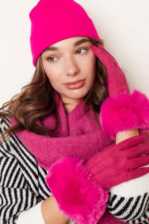 Gants En Fausse Fourrure Avec Aspect Daim Camel Polyester Taille Unique h5 Image3