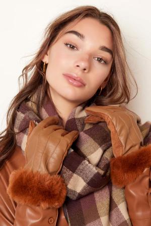 Gants Avec Fausse Fourrure Et Aspect Cuir Vert Polyester Taille Unique h5 Image2