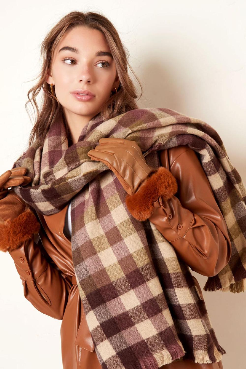 Gants Avec Fausse Fourrure Et Aspect Cuir Vert Polyester Taille Unique h5Image3