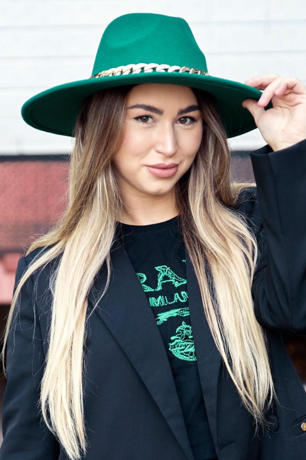 Chapeau Fedora Avec Chaîne Vert Polyester Image3