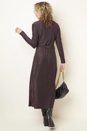 Robe Mi-Longue À Manches Longues Avec Ceinture Croisée Et Fente Haute h5 Image4