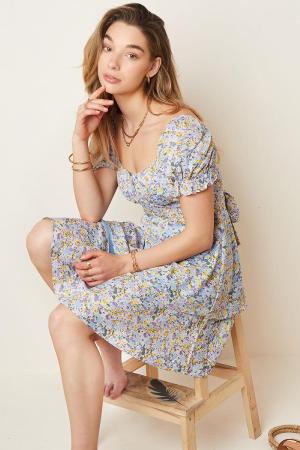 Robe Fleurie Eté Bleu S h5 Image3