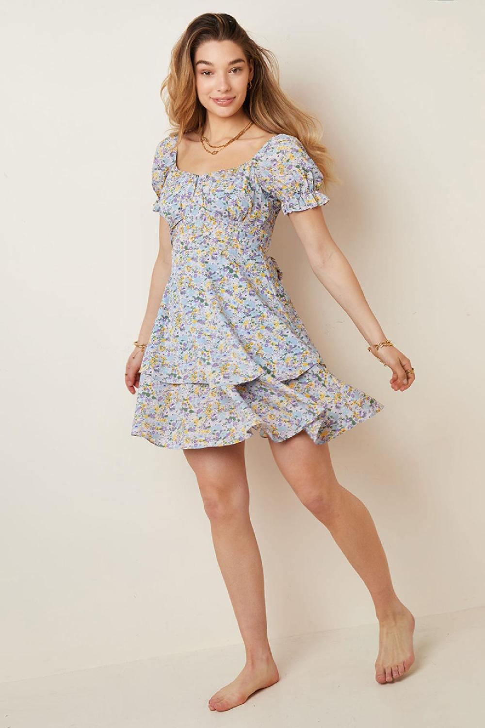 Robe Fleurie Eté Bleu S h5Image5