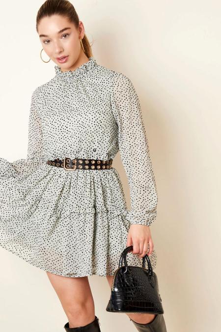 Robe Mi-Longue Femme en Polyester à Volants Superposés