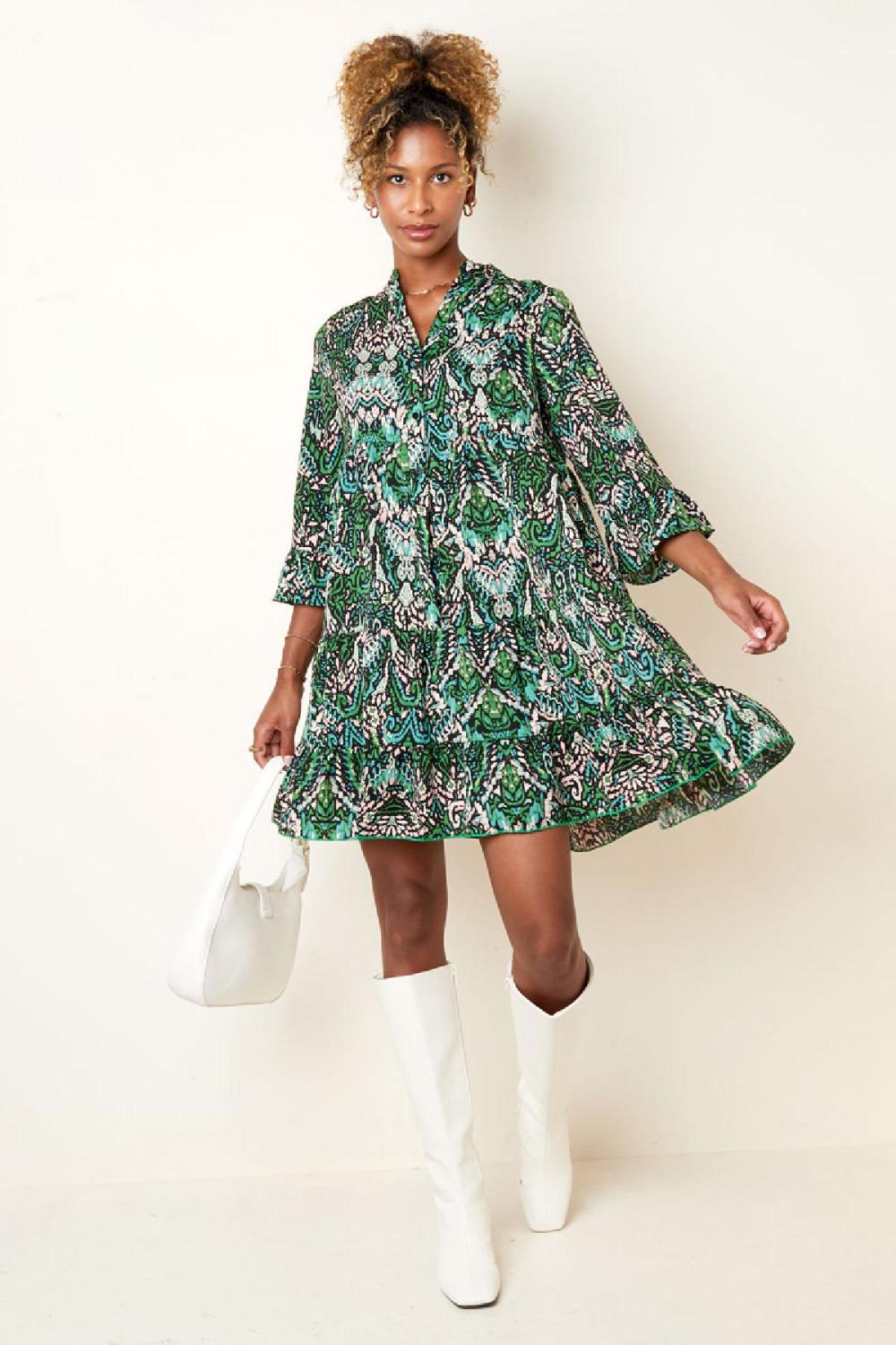 Robe D'automne À Imprimé Abstrait Vert S h5Image5