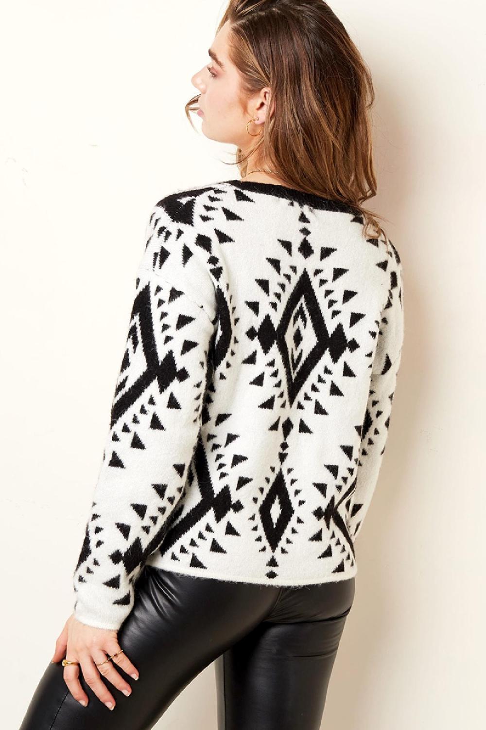 Pull Imprimé Tribal Noir & Beige S/M Image5
