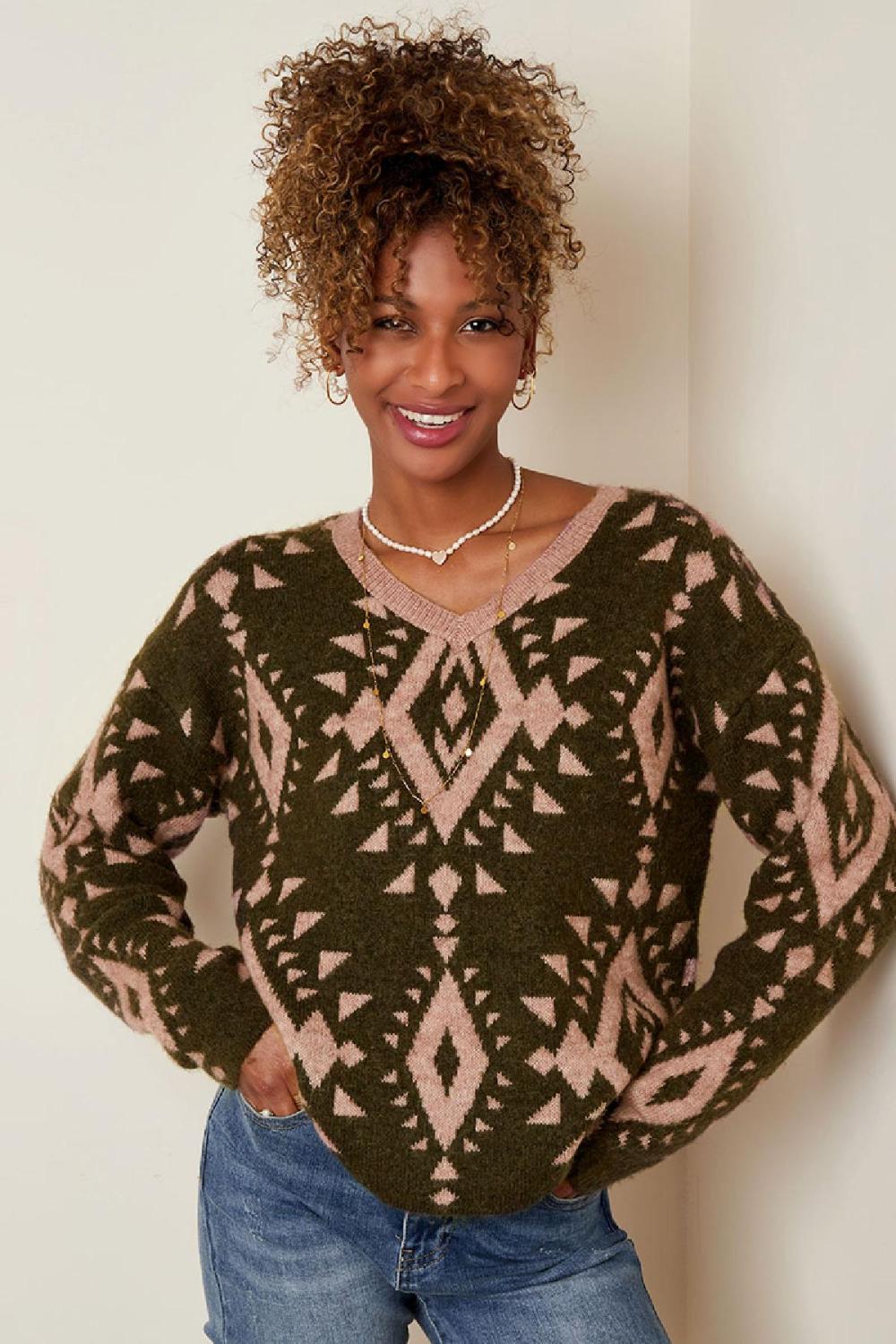 Pull Imprimé Tribal Noir & Beige S/M Image3