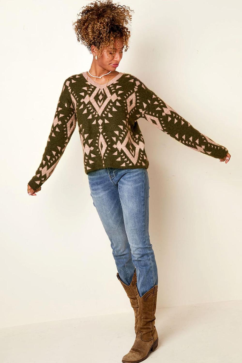 Pull Imprimé Tribal Noir & Beige S/M Image4
