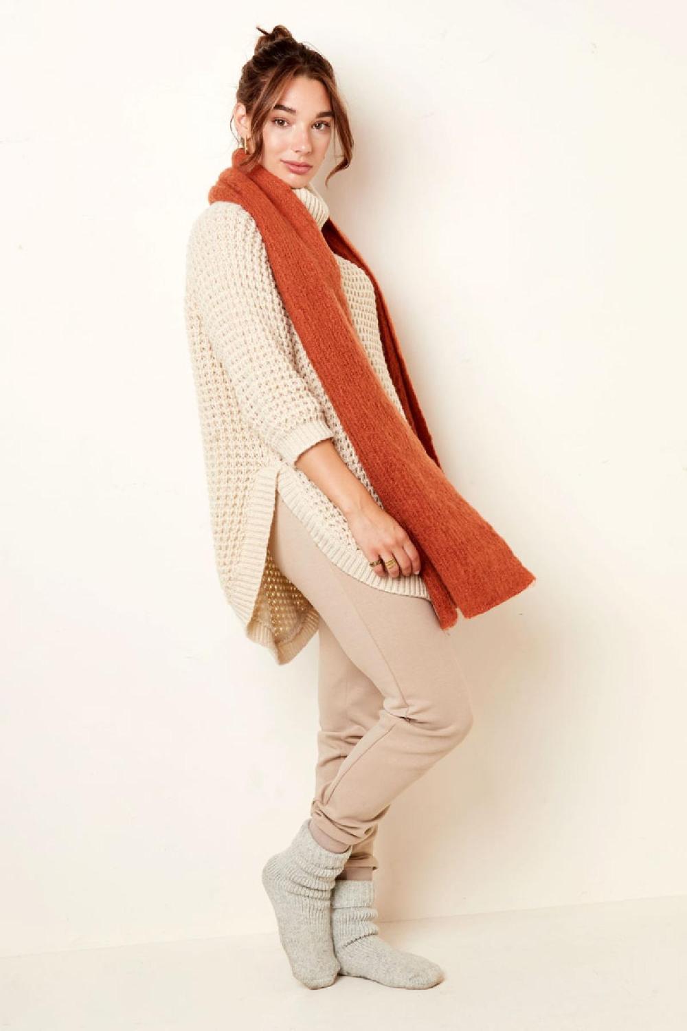 Pull Long Col Roulé Grosse Maille Sable S/M Image4