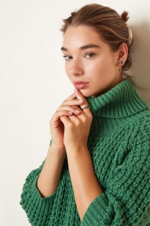 Pull Long Col Roulé Grosse Maille Sable S/M h5 Image6