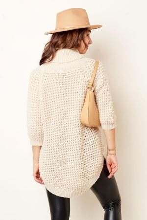 Pull Long Col Roulé Grosse Maille Sable S/M h5 Image8