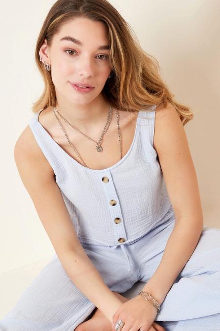 Coton Femmes haut sans manches boutonnage avant