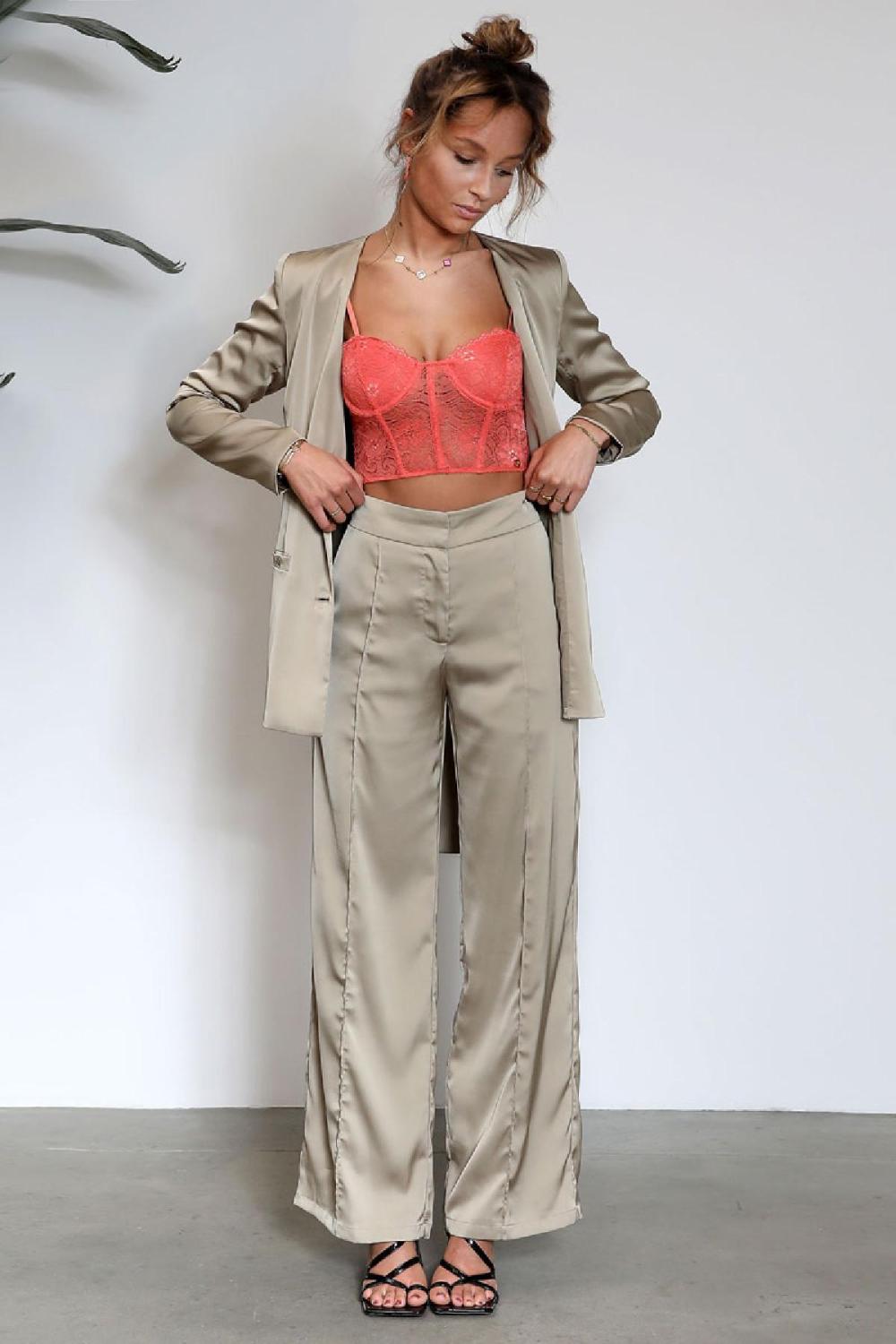 Pantalon Tissu Brillant Crème S h5Image3